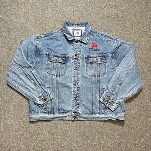Vintage Lee Denim Trucker Jacket 2XL Light Blue Embroidered Workwear 90s 71075